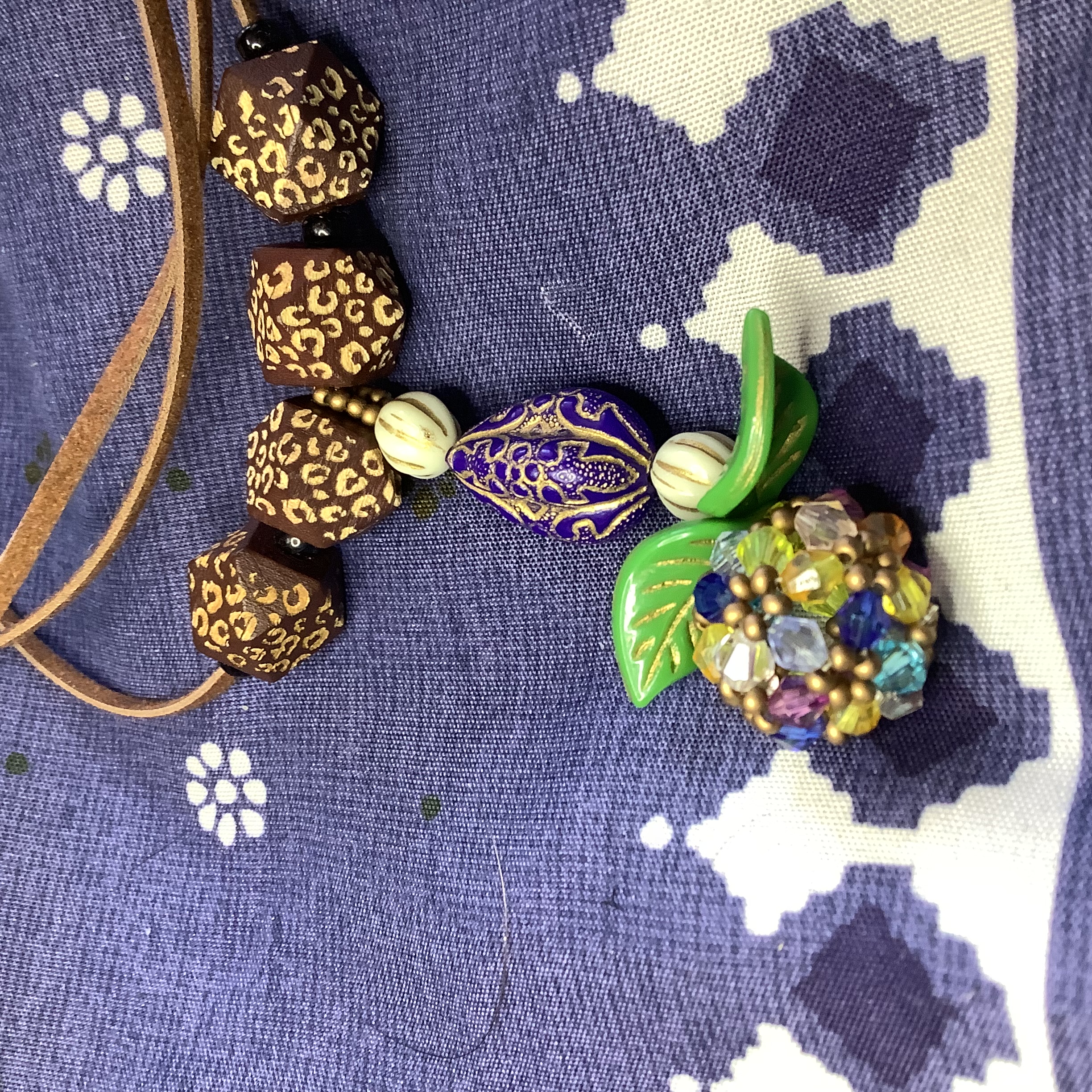 願いのドーム・ビーズドーム・豹柄・革紐付き・