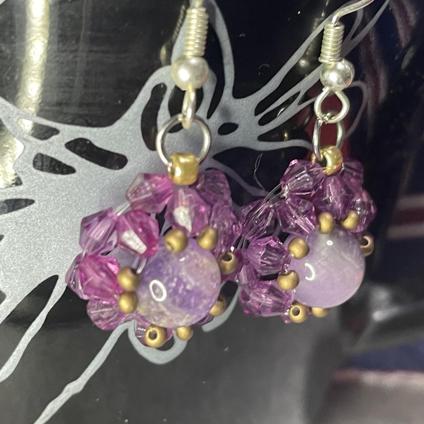 ひまわり・水晶ケープアメジスト・天然石・ペア・ピアス・8mm