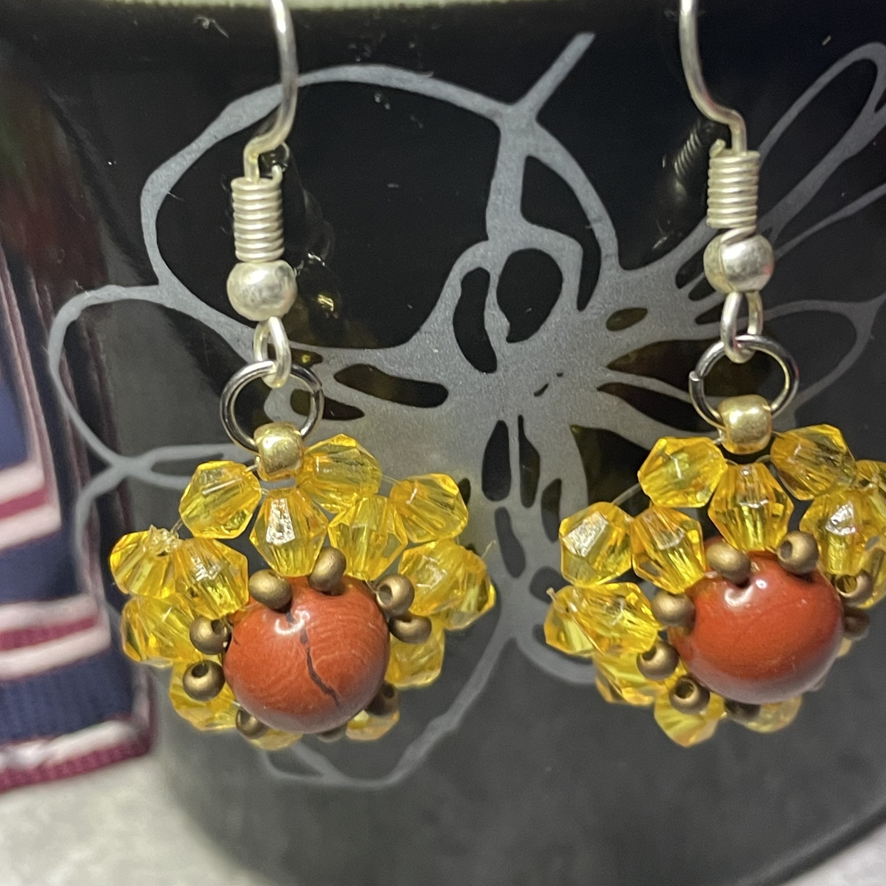 ひまわり・レッドジャスパー・ペア・ピアス・8mm