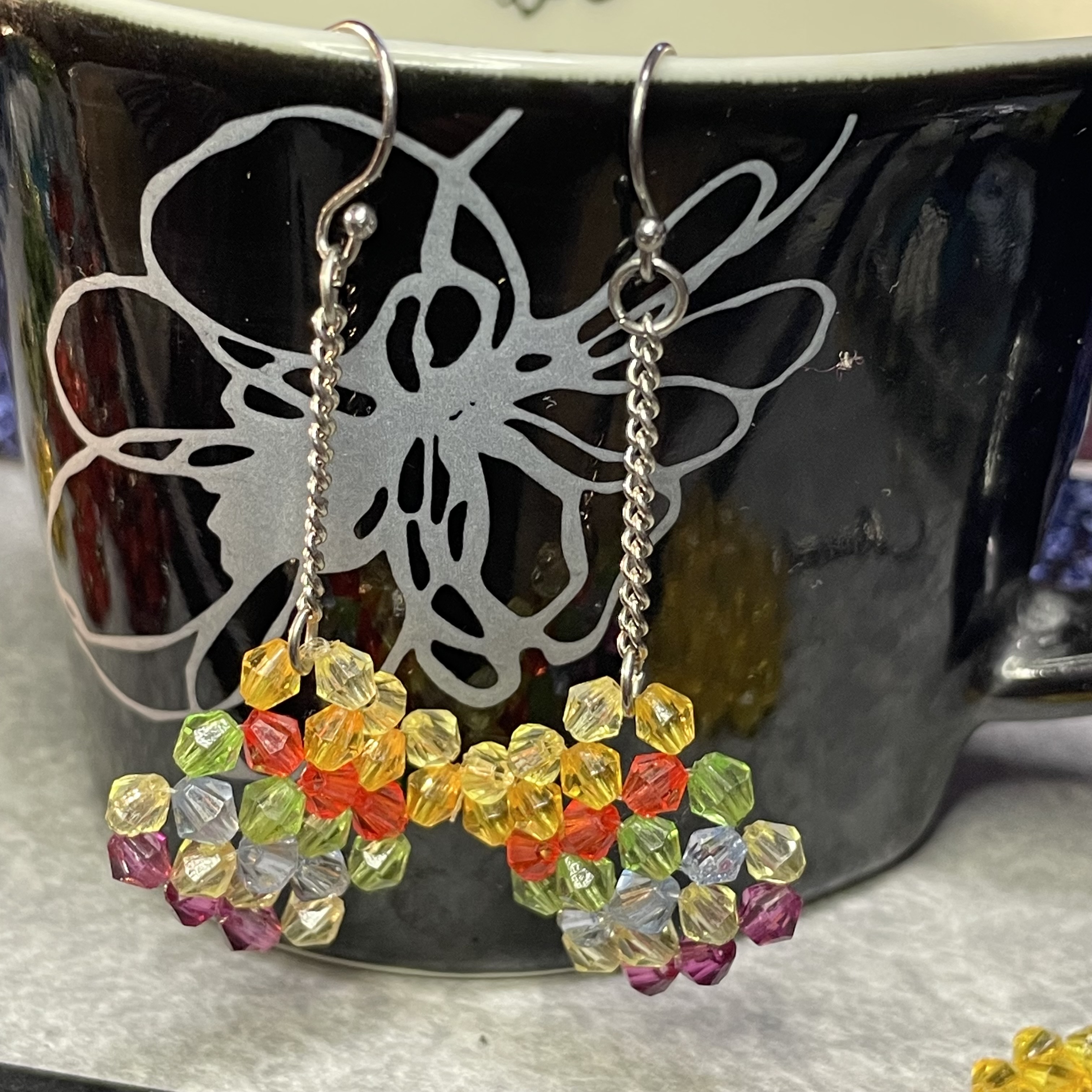 愛のスクエア・カラフルー・ビーズ・ペア・ピアス